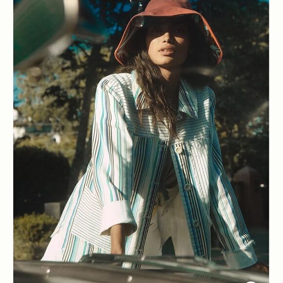 Anthropologie Maeve Striped Button Down Shacket Shirt Jacket NEW Size Medium - Picture 5 of 12